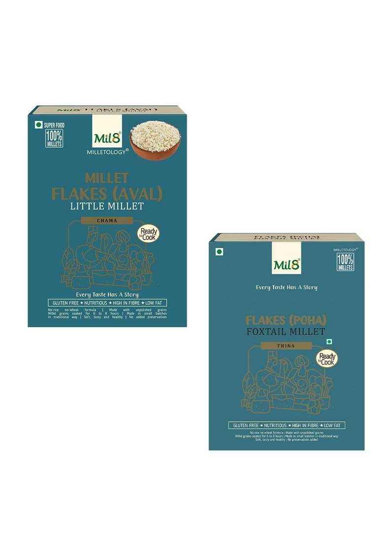 Mil8 Flakes (Aval) Little & Flakes (Aval) Foxtail Millet Combo (200Gram-200Gram) Nutritious, Delicious And Healthy Breakfast Solution - Indya