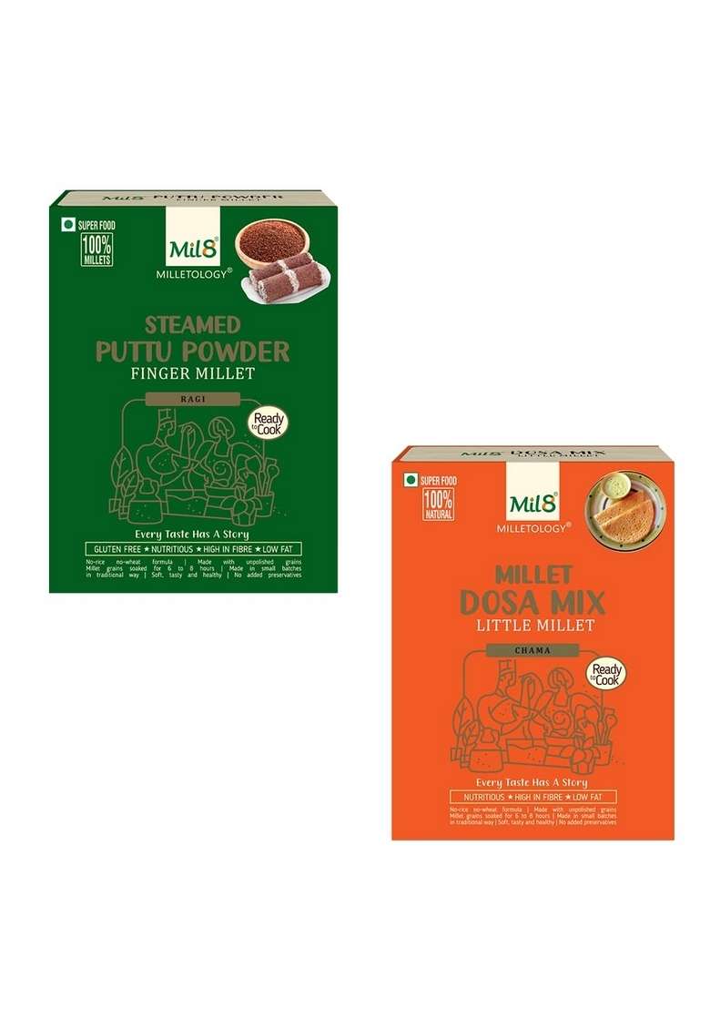 Mil8 Puttu Powder Finger & Dosamix Little Millet Combo (300Gram-300Gram) Nutritious, Delicious And Healthy Breakfast Solution - Indya