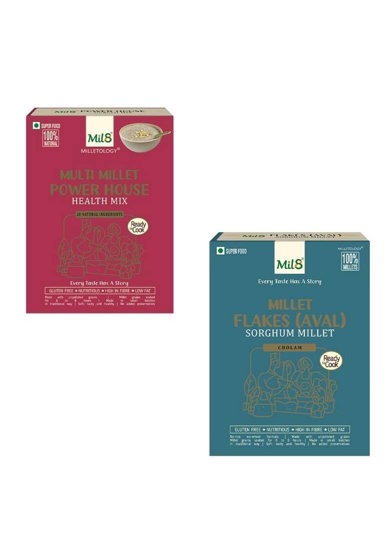 Mil8 Health Mix Powerhouse & Flakes (Aval) Sorghum Millet Combo (300Gram-200Gram) Nutritious, Delicious And Healthy Breakfast Solution - Indya