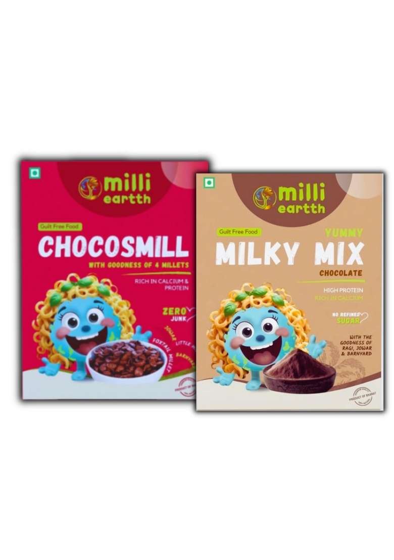 Millieartth Milky Choco Bliss 300G & Millet Chocos 300G – Wholesome Millet-Based Breakfast Cereal Combo For Kids & Adults – No Refined Sugar, No Palm Oil, Tasty & Nutritious Mix - Indya