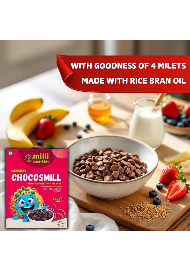 Millieartth Milky Choco Bliss 300G & Millet Chocos 300G – Wholesome Millet-Based Breakfast Cereal Combo For Kids & Adults – No Refined Sugar, No Palm Oil, Tasty & Nutritious Mix - Indya