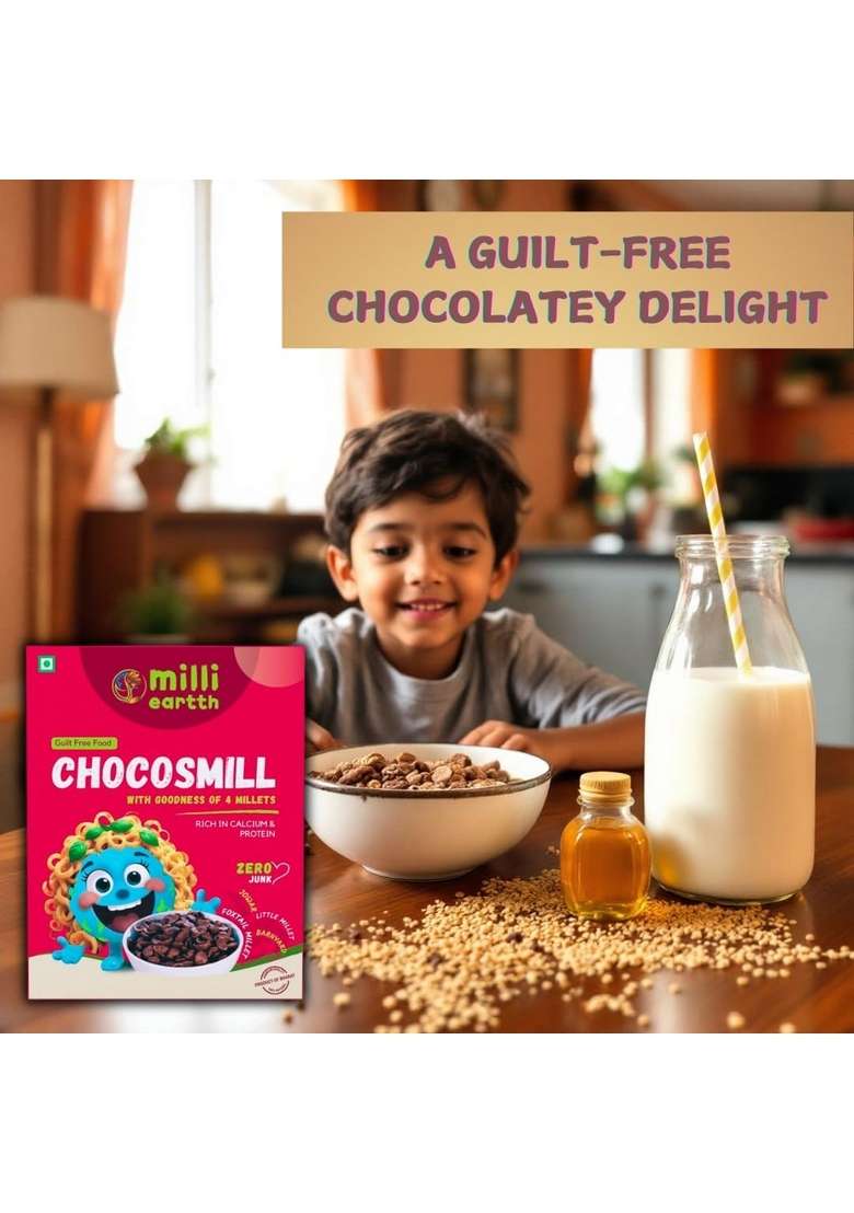 Millieartth Milky Choco Bliss 300G & Millet Chocos 300G – Wholesome Millet-Based Breakfast Cereal Combo For Kids & Adults – No Refined Sugar, No Palm Oil, Tasty & Nutritious Mix - Indya