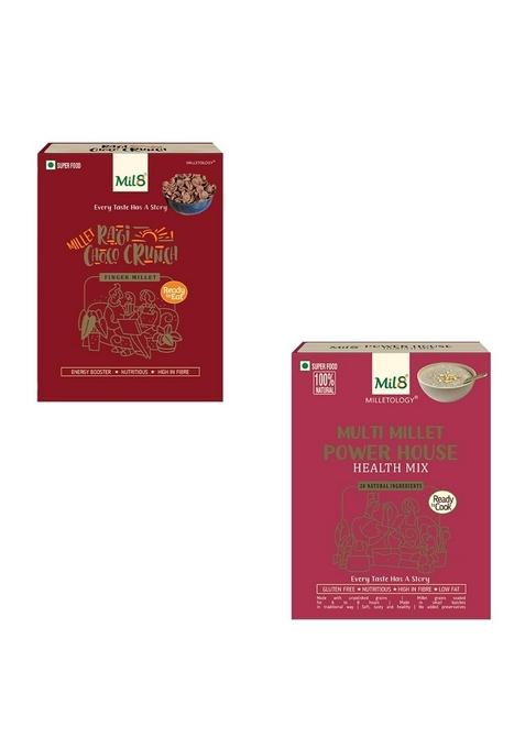 Mil8 Ragi Choco Crunch & Health Mix Powerhouse Combo (80Gram-300Gram) Nutritious, Delicious And Healthy Breakfast Solution