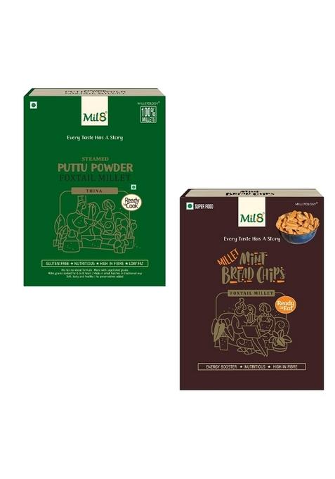 Mil8 Puttu Powder Foxtail & Bread Chips Mint Combo (300Gram-40Gram) Nutritious, Delicious And Healthy Breakfast Solution