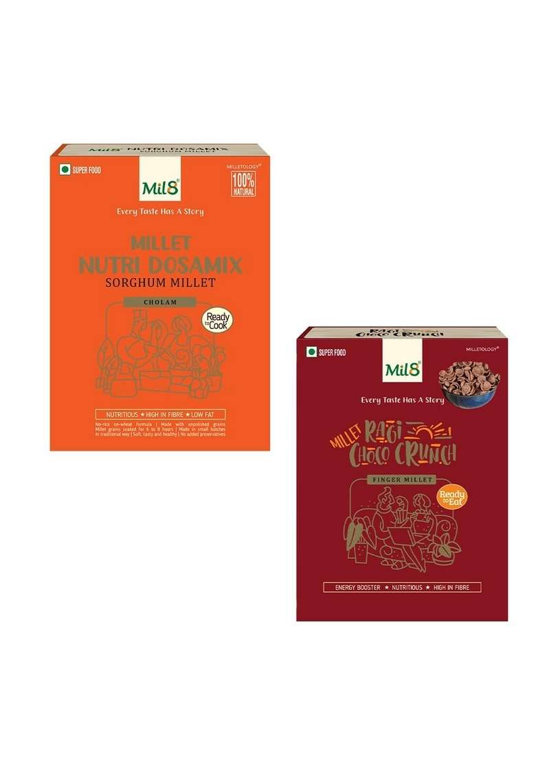 Mil8 Nutri Dosamix Sorghum & Ragi Choco Crunch Combo (300Gram-80Gram) Nutritious, Delicious And Healthy Breakfast Solution - Indya