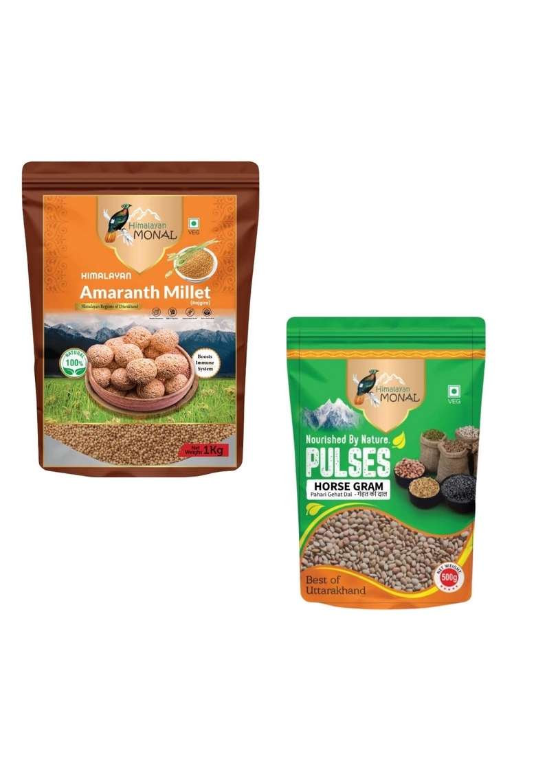 Himalayan Monal Amaranth Millet Rajgira 1 Kg Veg Boosts Immune System And Pulses Horse Gram 500G Nourished By Nature | Pack Of 3 - Indya