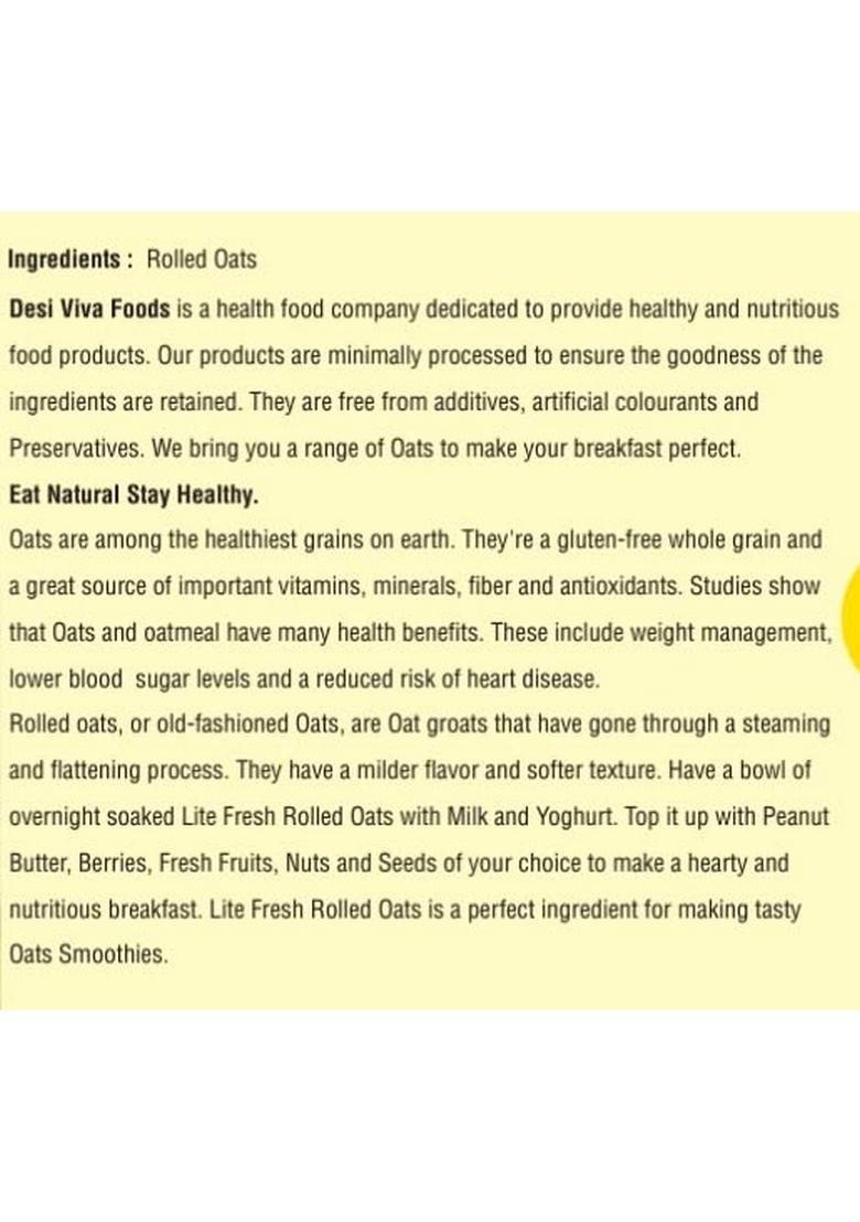 Lite Fresh Rolled Oats 600G | Gluten Free Oats | Breakfast Cereal | Diet Food For Weight Loss | 100% Healthy Premium Oats | High Protein And Fibre | Breakfast Cereal Good For Heart |