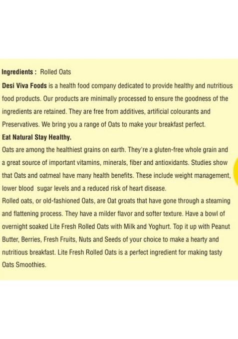 Lite Fresh Rolled Oats 600G | Gluten Free Oats | Breakfast Cereal | Diet Food For Weight Loss | 100% Healthy Premium Oats | High Protein And Fibre | Breakfast Cereal Good For Heart |