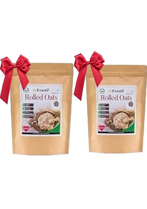 Wefeasto Roled Oats | High-Fiber Breakfast Cerea | Oats | Oatmeal Breakfast | Diet Food For Weight Loss | Oats Organic | High Protein Oats 1 Kg Pack Of 2 (500 Gr X 2 Pack) Pack 2