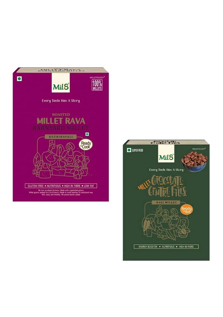 Mil8 Rava Barnyard & Ragi Chocolate Centre Fills Combo (300Gram-100Gram) Nutritious, Delicious And Healthy Breakfast Solution - Indya