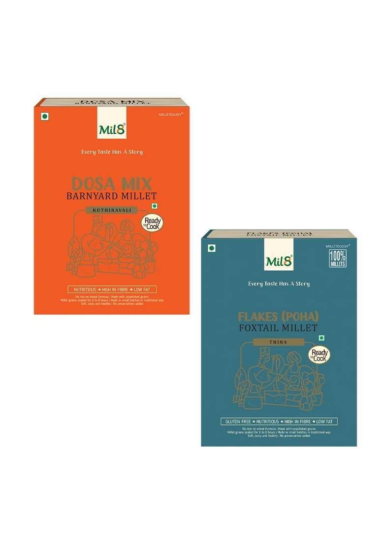 Mil8 Dosamix Barnyard & Flakes (Aval) Foxtail Millet Combo (300Gram-200Gram) Nutritious, Delicious And Healthy Breakfast Solution - Indya