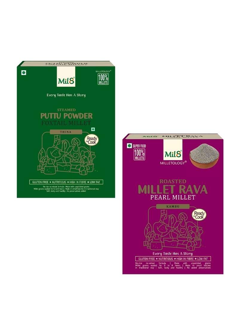 Mil8 Puttu Powder Foxtail & Rava Pearl Millet Combo (300Gram-300Gram) Nutritious, Delicious And Healthy Breakfast Solution - Indya