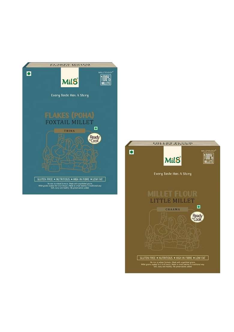 Mil8 Flakes (Aval) Foxtail & Flour Little Millet Combo (200Gram-300Gram) Nutritious, Delicious And Healthy Breakfast Solution - Indya