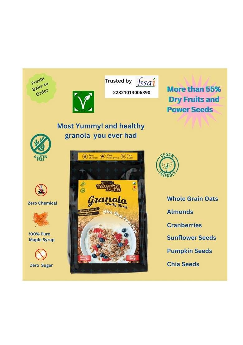 Trufflenut Nutty Cranberry Granola| Pure Canadian Maple Syrup| 55% Nuts And Power Seeds | No Added Sugar Or Preservatives| Rolled Oats| Delicious Taste And Crunchy | Best Granola In Market (450Gm) - Indya