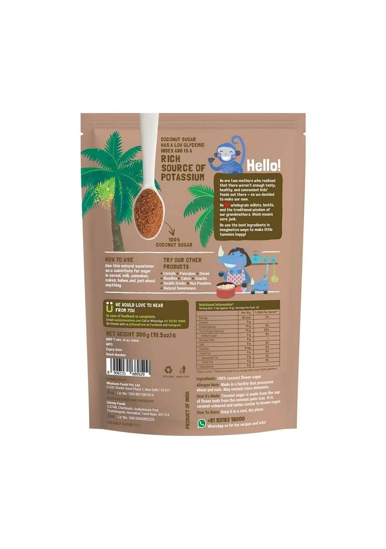 Slurrp Farm Coconut Sugar â€“ Natural Sweetener 300G Porridge Millet And Oats Powder | Instant Healthy Wholesome Food No Salt 250 G - Indya