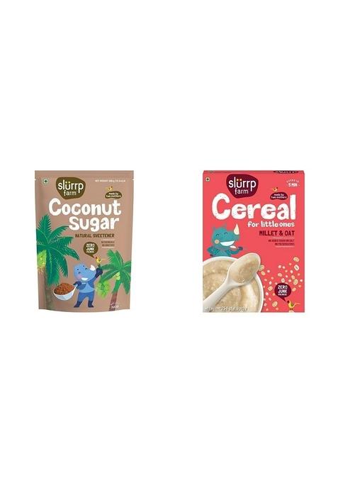 Slurrp Farm Coconut Sugar – Natural Sweetener, 300G & Slurrp Farm Porridge, Millet And Oats Powder | Instant Healthy Wholesome Food, No Sugar No Salt, 250 G