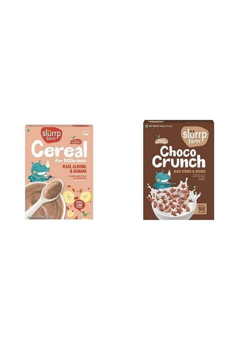 Slurrp Farm No Sugar, No Salt Ragi, Almond And Banana Cereal, 200G & Slurrp Farm Choco Crunch Chocolate Cerealfor Kids | 400 G