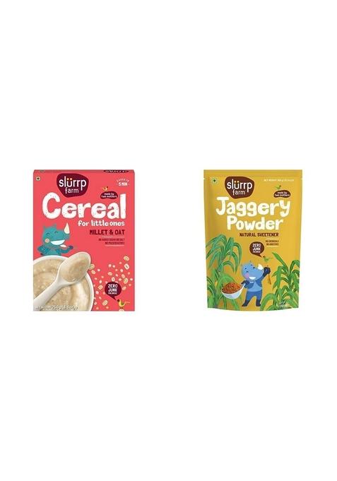 Slurrp Farm Porridge, Millet And Oats Powder | Instant Healthy Wholesome Food, No Sugar No Salt, 250 G & Slurrp Farm Natural Jaggery Powder, 300 G