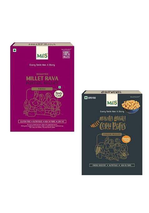 Mil8 Rava Foxtail & Corn Puffs Masala Combo (300Gram-30Gram) Nutritious, Delicious And Healthy Breakfast Solution