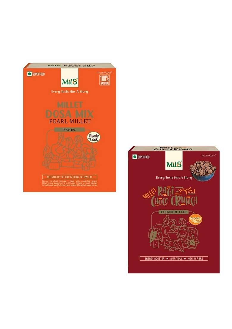 Mil8 Dosamix Pearl & Ragi Choco Crunch Combo (300Gram-80Gram) Nutritious, Delicious And Healthy Breakfast Solution - Indya