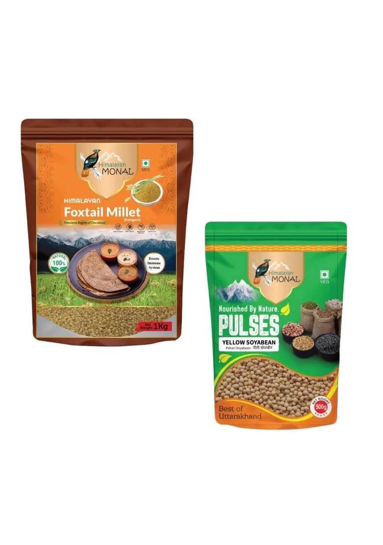 Himalayan Monal Foxtail Millet Kangani 1 Kg Boosts Immune System 100 Natural And Yellow Soyabean Pulses 500G Best Of Uttarakhand | Pack 3 - Indya