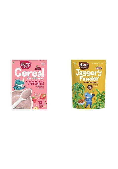 Slurrp Farm Baby Cereal, Ragi, Rice And Strawberry With Milk, Instant Healthy Wholesome Food, 200 G & Organic Jaggery Powder, 300 G