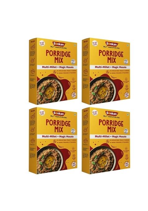 Sonkan Porridge Mix Multi-Millets Magic Masala No Sugar, No Milk Powder | 100% Natural Multigrain Breakfast | Vegan & Gluten-Free | High Fiber & Plant Protein | Pack Of 4 (4 X 250G Each = 1Kg)