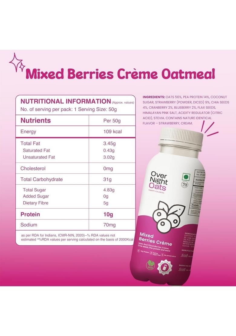 Overnight Oats With Vegan Protein | High Protein Oats Breakfast With Dietary Fibre | Just Add Milk | Ready In Minutes | No Preservatives | 5 Mixed Berries + 1 Mocha (Pack Of 6, 50G Each)