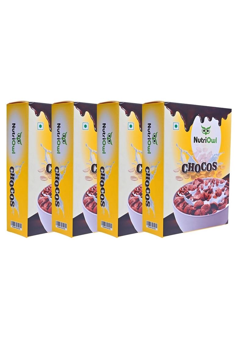 Nutriowl Chocos 200G Pack Of 4 – Whole Grain Breakfast Cereal, Rich In Fibre, High In Calcium & Protein, Packed With Essential Vitamins & Minerals