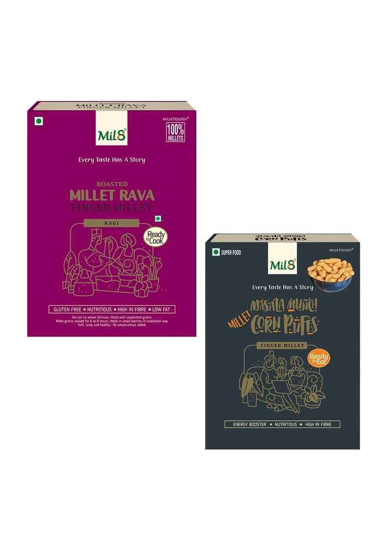 Mil8 Rava Finger & Corn Puffs Masala Combo (300Gram-30Gram) Nutritious, Delicious And Healthy Breakfast Solution - Indya