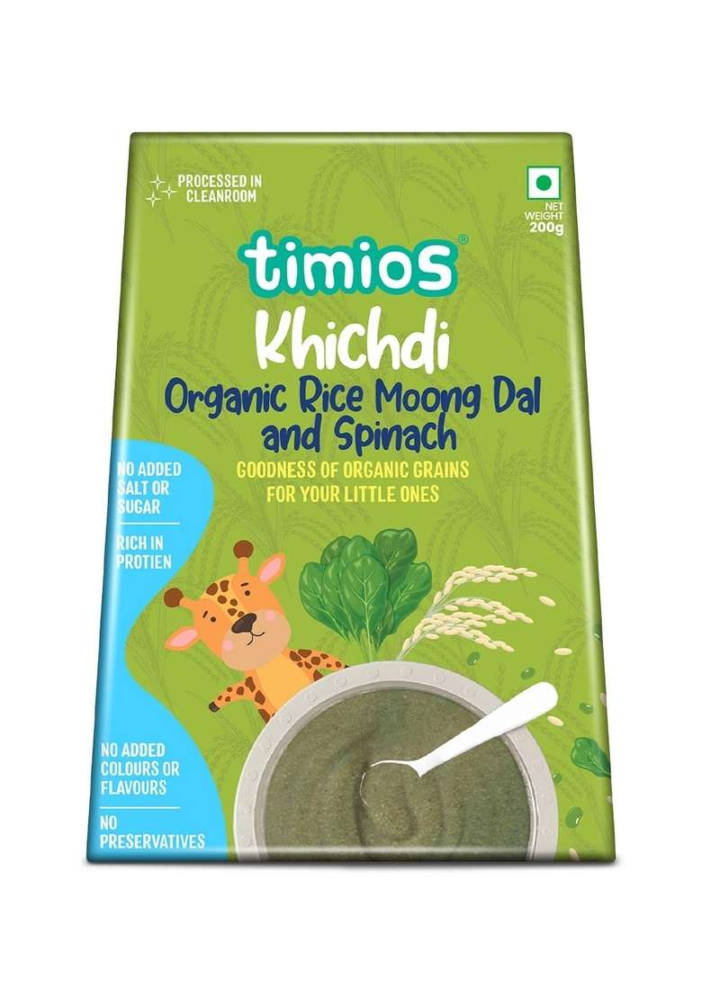 Timios Organic Rice, Dal & Spinach Porridge For 8+ Months- Pack Of 1 - Indya