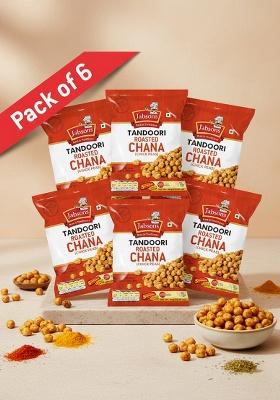 Jabsons Roasted Chana Tandoori Pack of 6 (140g Each) | Skinless Chickpeas Masala Namkeen High Protein Gluten-Free Indian Snack Ready to Eat Healthy Bhuna
