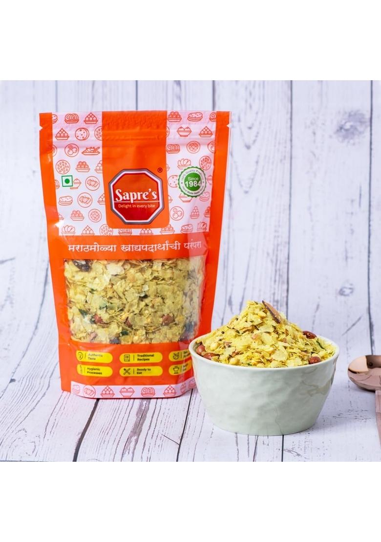 Sapre Foods Sapre's Patal Poha Chivada | Chiwda/Chevda Namkeen Flattened Rice Snack Roasted Chivda Festive Mix Healthy Crunchy & Tasty Ready to Eat Tea Time Snacks Pack of 2
