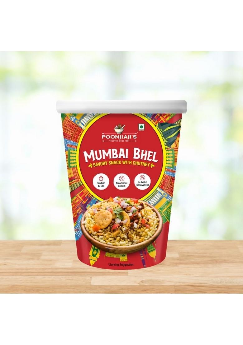 Poonjiaji’s Ready-to-Eat Mumbai Bhel 3x100g | Instant Indian Street Food Snack Tangy & Spicy Puri with Chutney Crunchy Travel-Friendly Cup No Cooking Required Chatpata Evening