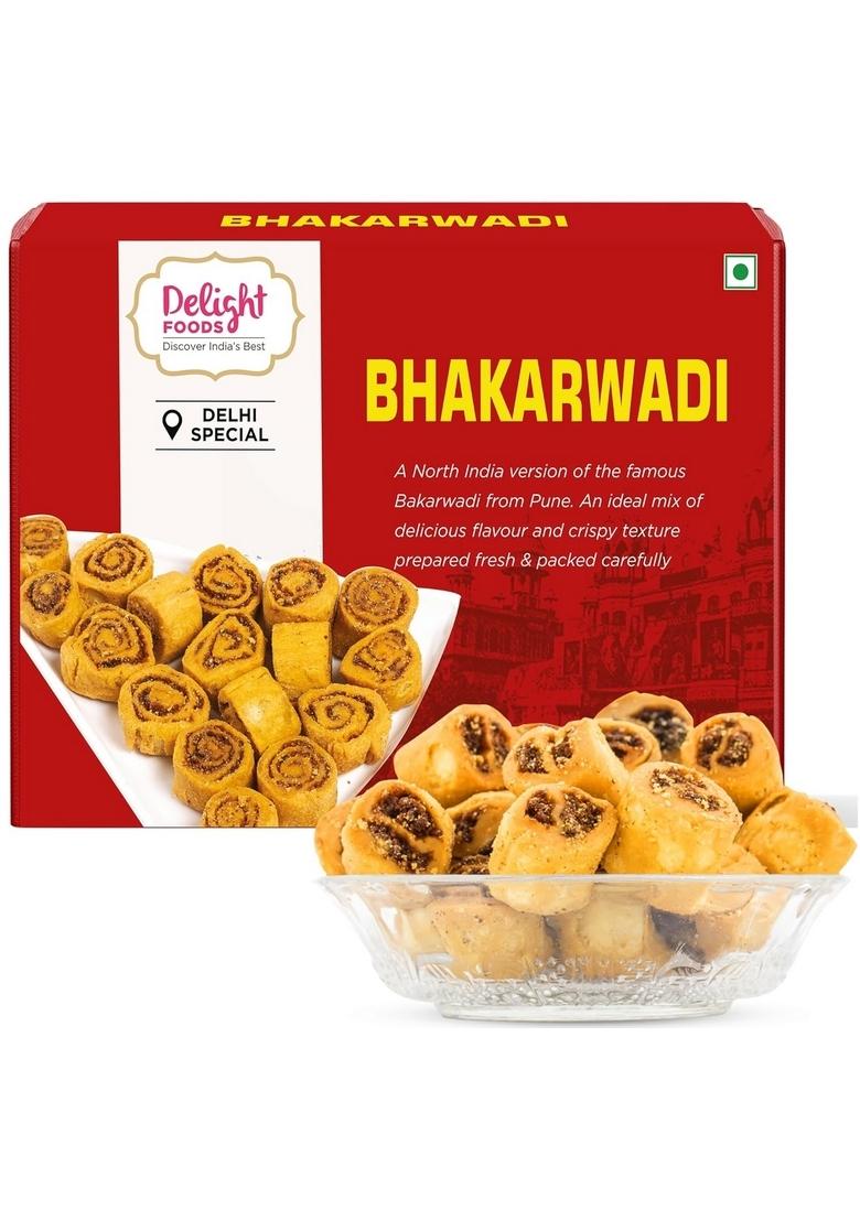 Delight Foods Bhakarwadi | Bakarwadi Snack Namkeen, 300g Delhi Special Chai Time Snacks Authentic Regional Namkeen| Traditional Indian