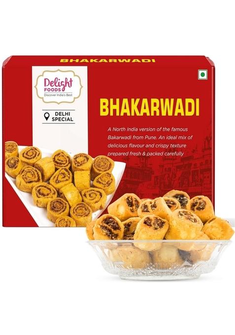 Delight Foods Bhakarwadi | Bakarwadi Snack Namkeen, 300g Delhi Special Chai Time Snacks Authentic Regional Namkeen| Traditional Indian