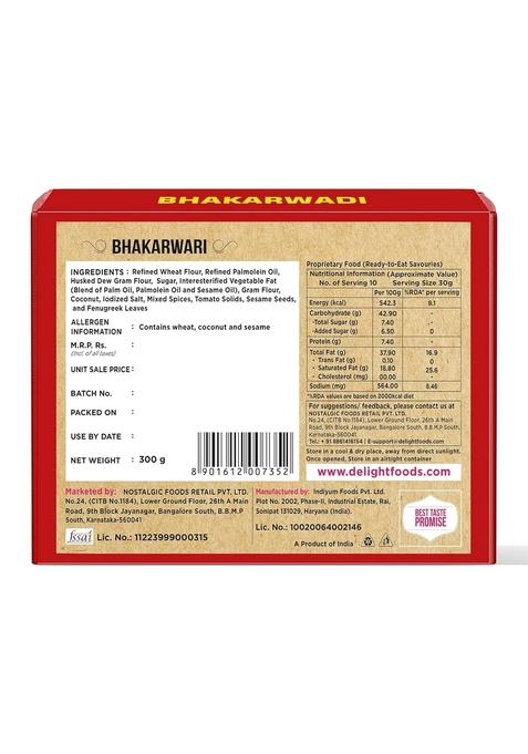 Delight Foods Bhakarwadi | Bakarwadi Snack Namkeen, 300g Delhi Special Chai Time Snacks Authentic Regional Namkeen| Traditional Indian