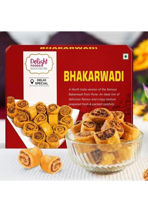 Delight Foods Bhakarwadi | Bakarwadi Snack Namkeen, 300g Delhi Special Chai Time Snacks Authentic Regional Namkeen| Traditional Indian