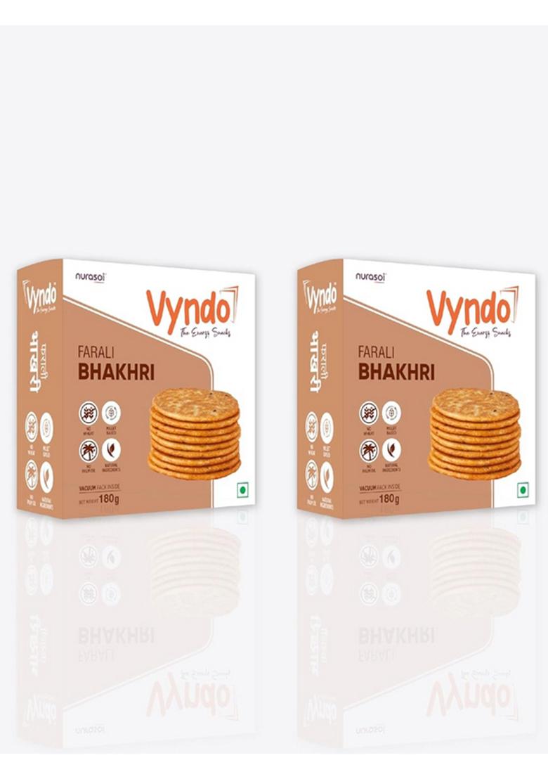 VYNDO Farali Bhakhri Pack of 2 (180g Each) | Millet Snacks, Gluten-Free, No Wheat, Healthy Fasting Special (Upwas/Vrat) Navratri Special, Diet-Friendly.