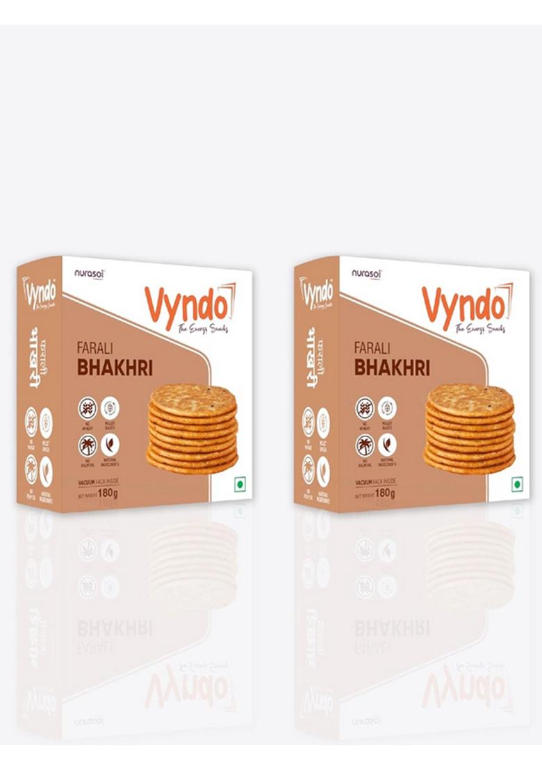 VYNDO Farali Bhakhri Pack of 2 (180g Each) | Millet Snacks, Gluten-Free, No Wheat, Healthy Fasting Special (Upwas/Vrat) Navratri Special, Diet-Friendly.