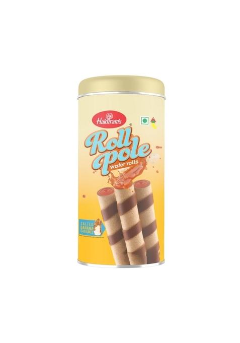 Haldiram's Roll Pole Salted Banana Caramel 150gm | Wafer Sticks Smooth Crunchy Snacks Crackers Sweet Treats for Kids Rich and Creamy Ready to Eat Dessert