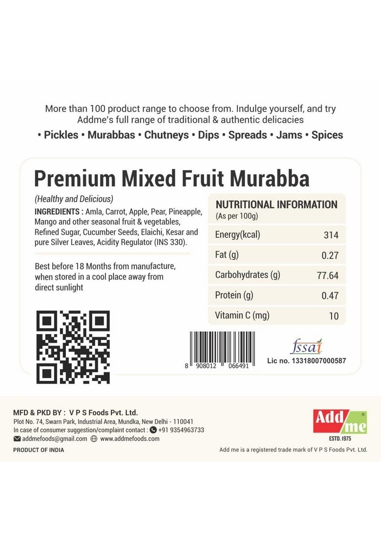 Add me Dry Mixed Murabba 500G celebration gift box Pack, muraba of Amla apple carrot mango pineapple kiwi karonda in a single Mix fruit sweets