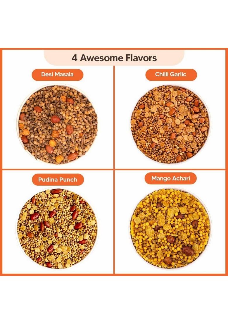 EAT BETTER CO Millet Namkeen Combo Four Flavours Desi Masala, Mango Achari, Pudina Punch and Chilli Garlic 4 * 30 grams