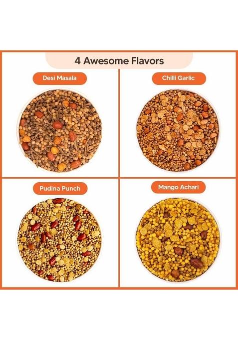 EAT BETTER CO Millet Namkeen Combo Four Flavours Desi Masala, Mango Achari, Pudina Punch and Chilli Garlic 4 * 30 grams