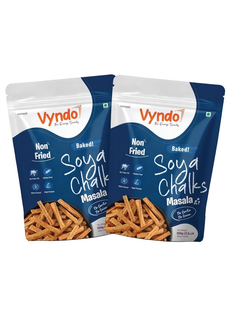 VYNDO Masala Soya Chalks (Soya sticks) | Millet-Based, Protein Rich, Gluten-Free, Non-Fried, No Palm Oil Healthy Crunchy Energy Snacks for Adults & Kids 2 x 100g Packs.