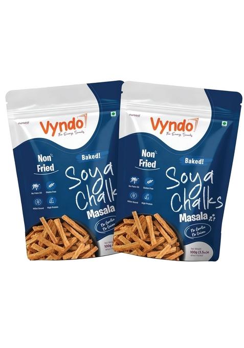 VYNDO Masala Soya Chalks (Soya sticks) | Millet-Based, Protein Rich, Gluten-Free, Non-Fried, No Palm Oil Healthy Crunchy Energy Snacks for Adults & Kids 2 x 100g Packs.