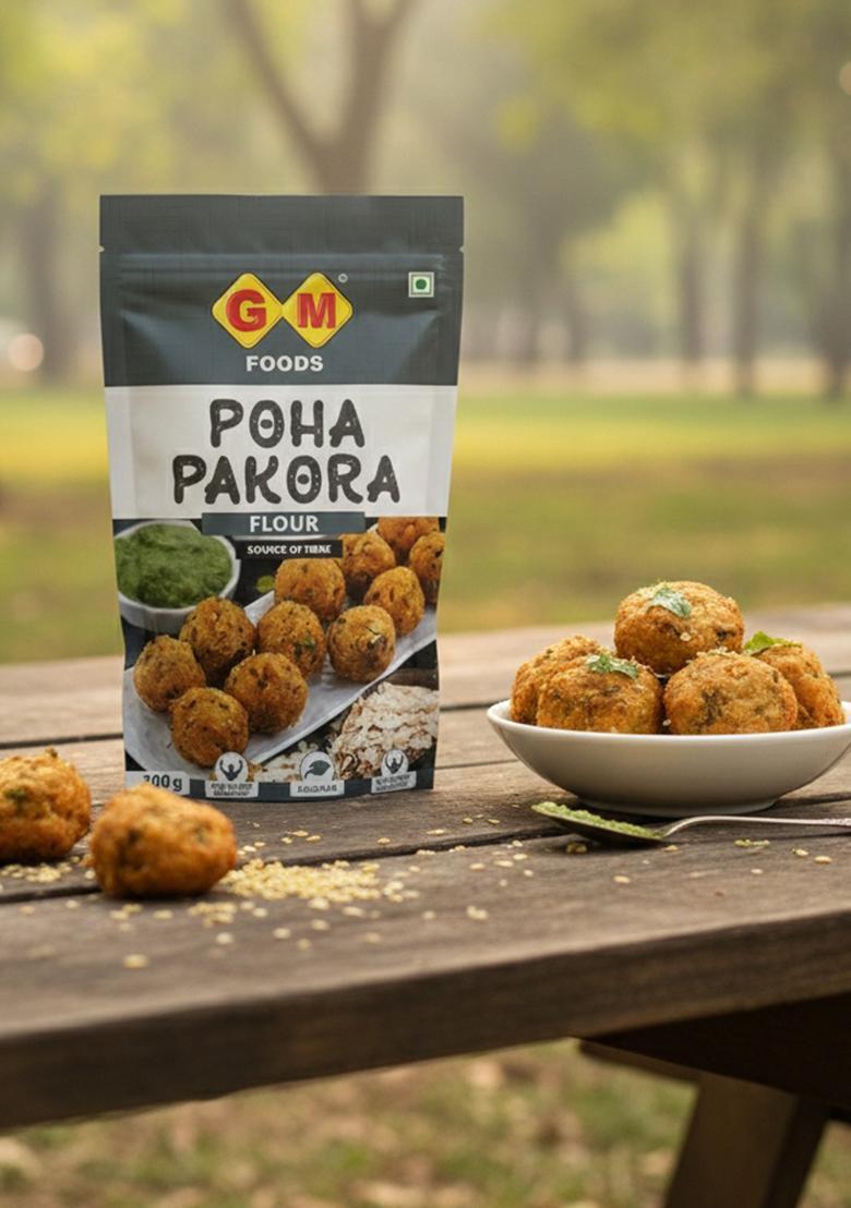 GM FOODS Poha Pakora 200g | Instant Crispy Snack Mix Authentic Indian Street Food Taste Chatpata Masala Blend Easy to Make Ideal for Tea-Time & Festive Munching No MSG or Preservatives
