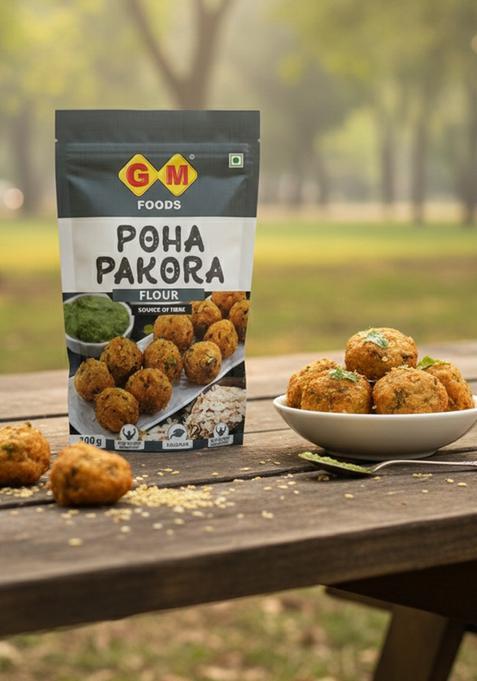 GM FOODS Poha Pakora 200g | Instant Crispy Snack Mix Authentic Indian Street Food Taste Chatpata Masala Blend Easy to Make Ideal for Tea-Time & Festive Munching No MSG or Preservatives