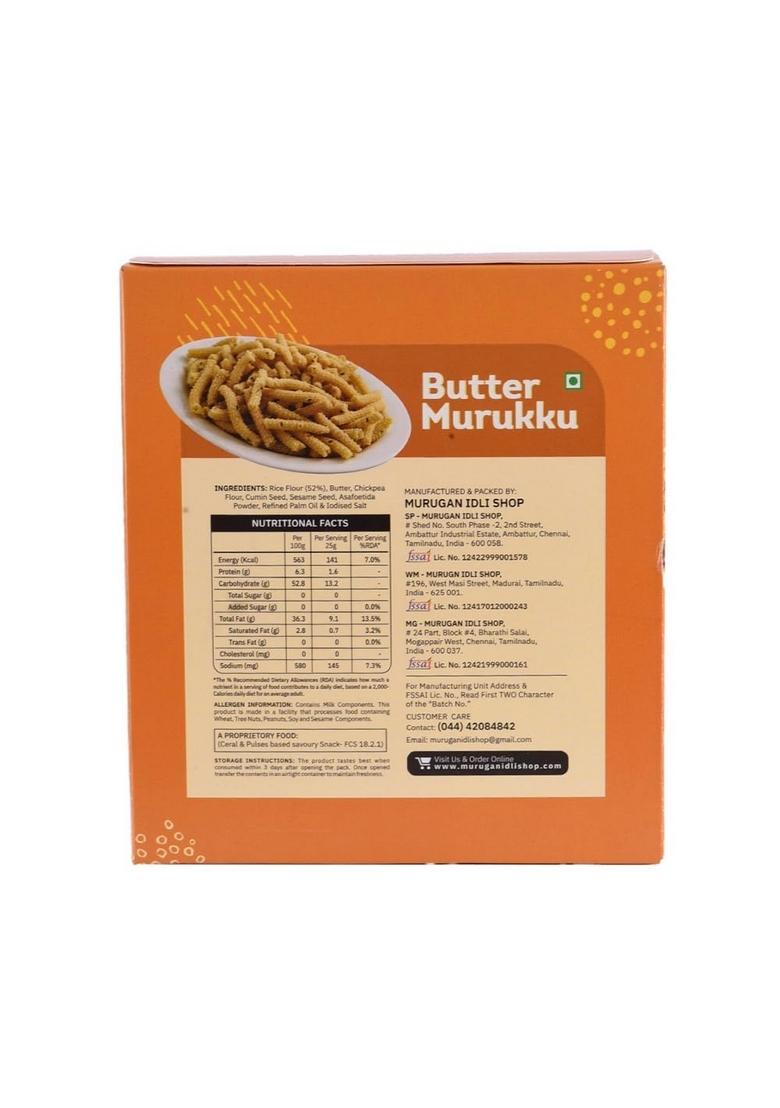 MURUGAN IDLI Butter Murukku 200gm | Crispy & Delicious Traditional Indian Namkeen Snack Perfect for Gifting, Festivals, and Tea Time