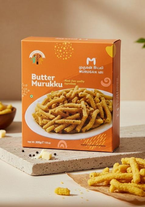 MURUGAN IDLI Butter Murukku 200gm | Crispy & Delicious Traditional Indian Namkeen Snack Perfect for Gifting, Festivals, and Tea Time